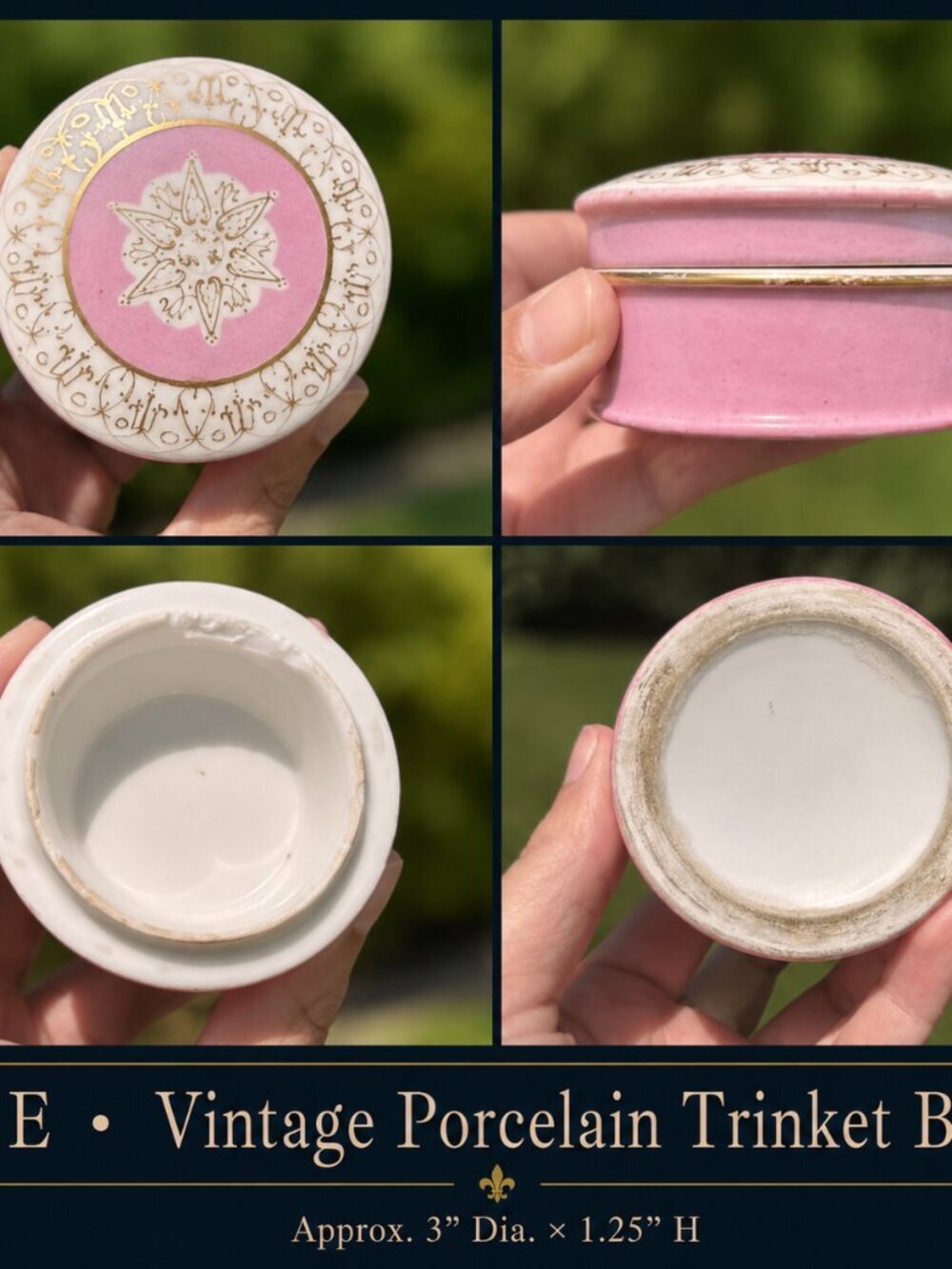Vintage Porcelain Trinket Box | Pink & Gilt Vanity Dish Decorative Keepsake Box